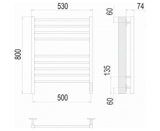 Полотенцесушитель Terminus КС Ватикан П8 500x800 электро КС 9003 матовый 4670078527530 – изображение 3