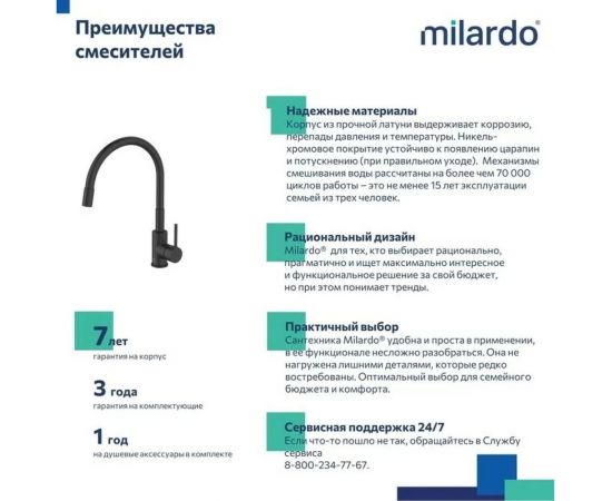 Смеситель для кухни Milardo Meal с гибким изливом, черный матовый M01BL0FM05 – изображение 5