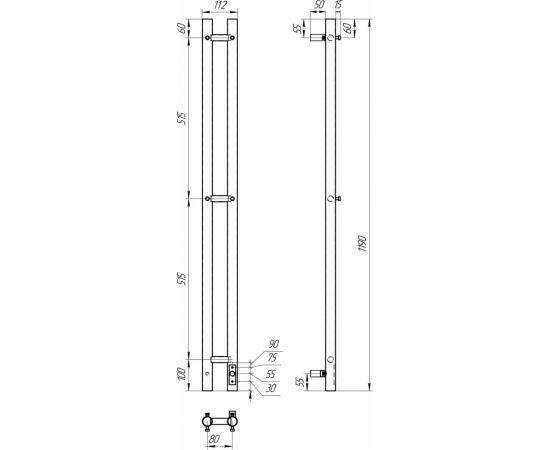 Электрический полотенцесушитель Point Деметра П3 80x1200, диммер справа, хром PN12812 – изображение 5