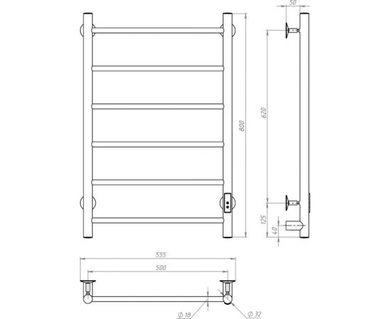 Электрический полотенцесушитель TERMOsmart Премьер 500x800 мм, 6 перекладин, черный матовый PR50/80BKE – изображение 5
