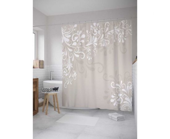 Штора (занавеска) для ванной JoyArty ""Веточки в бутах"" из сатена, 180х200 см с крючками, sc_27898 