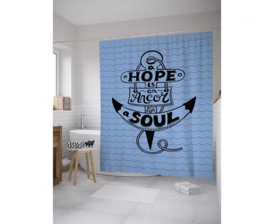 Штора (занавеска) для ванной JoyArty ""Надежда - якорь для души"" из сатена, 180х200 см с крючками, sc_61701 