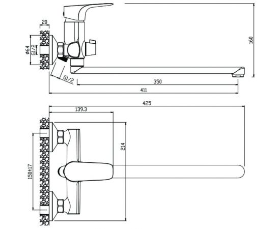 Смеситель для ванны OLIVES SIERRA 14221SR с длинным изливом – изображение 2