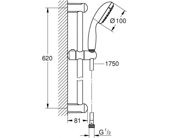 Душевой гарнитур GROHE Tempesta New I, душевая штанга 600 мм 27853001 – изображение 2
