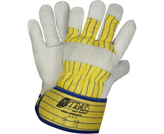 Комбинированные перчатки Nitras белые, из кожи КРС А класса, х/б подкладка, крага, р.10 1403 C-103 