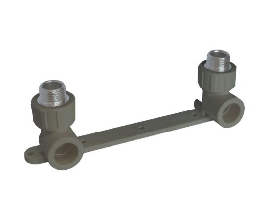 Двойной угольник ПОЛИТЭК настенный комплект, 25x1/2 с нар.р. PPRC, серый 9600102512с 