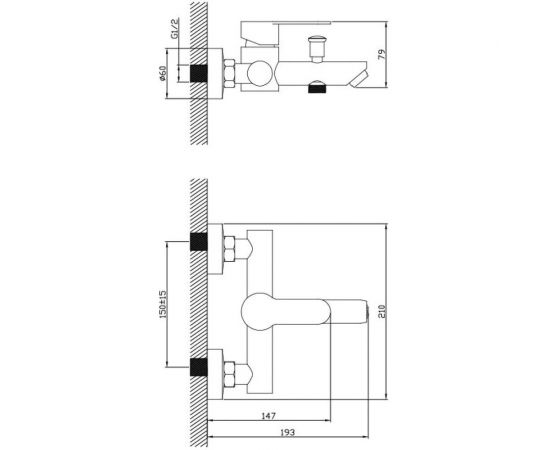 Смеситель для ванны Diadonna с коротким изливом, монолитный D34-330131S – изображение 2