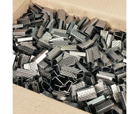 Скрепа Кордленд стальная, 13x27x0,5 мм, для ПП ленты 12 мм, 1000 шт. PP-13 KREP-00187 – изображение 3