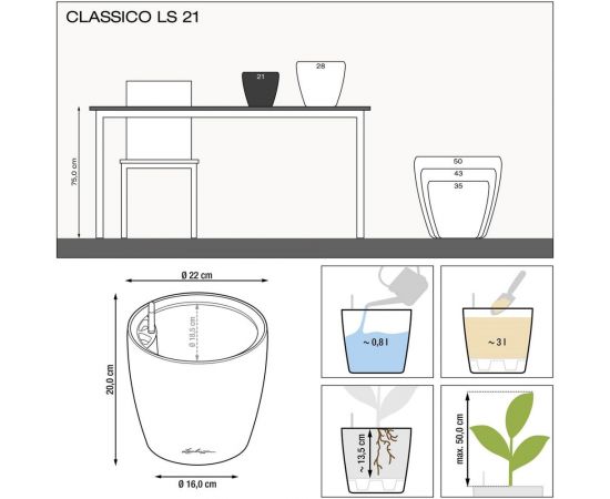 Кашпо LECHUZA Classico LS Complete 21x20 см, кофе металлик 16021 – изображение 3