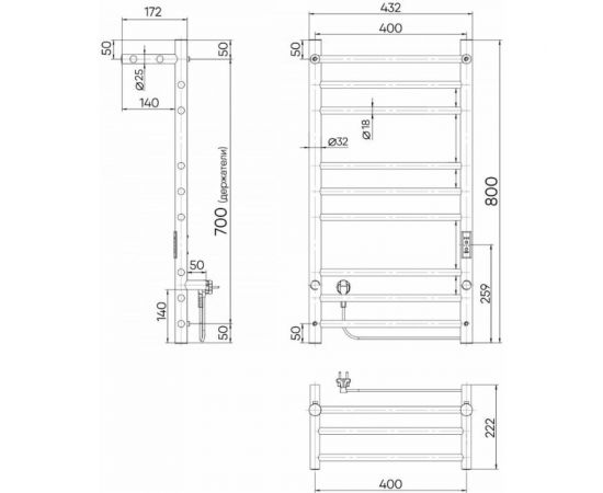 Полотенцесушитель INDIGO Line Trinity с полкой (electro) 80/40 LСLTE80-40PRt – изображение 4