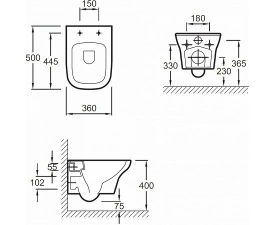 Безободковый подвесной унитаз JACOB DELAFON VOX EDM102-00 белый 00000057001 – изображение 5