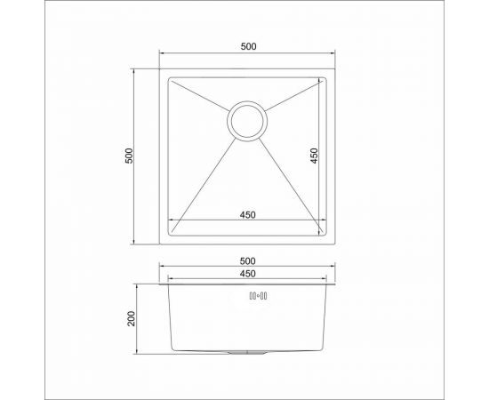 Подстольная мойка MIXLINE PRO 50x50, 3 мм, выпуск 3 1/2, 20 см, с сифоном, сатин 547227 – изображение 7