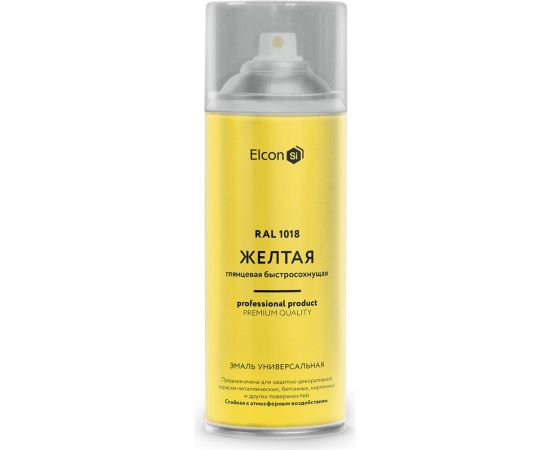 Универсальная быстросохнущая акриловая аэрозольная эмаль в баллончике Elcon ral 1018 желтая, глянцевая, 520 мл 00-00462825 