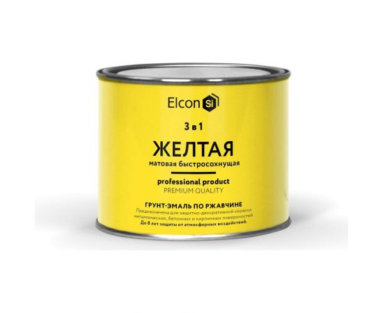 Быстросохнущая грунт-эмаль по металлу Elcon (3 в 1 по ржавчине; матовая; желтая; 0,4 кг) 00-00462641 