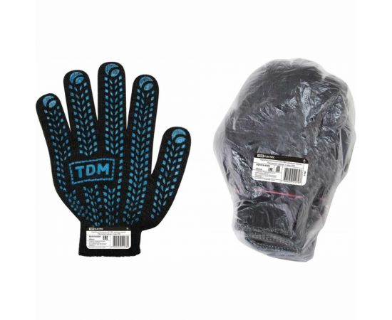 Утепленные перчатки TDM х/б с ПВХ-протектор, двойные зимние, черные, SQ1016-0203 