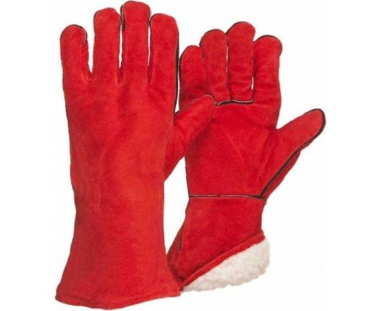 Утепленные спилковые пятипальные краги DINFIX Тип ТЕРЕК красные, с подкладкой, 1шт 00-00002566 