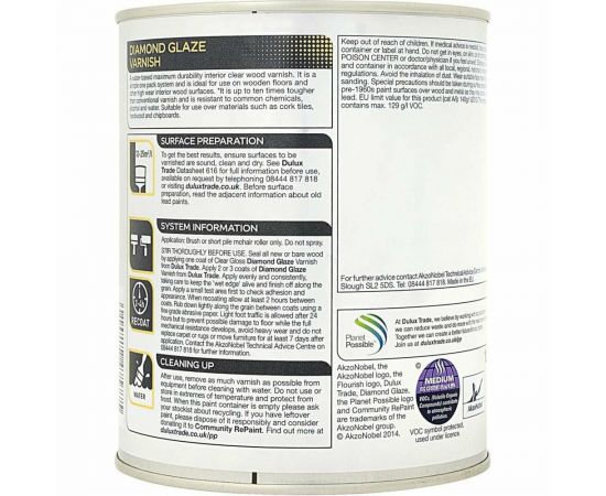 Однокомпонентный лак на водной основе DIAMOND GLAZE DULUX суперпрочность, глянцевый 1 л 5083002 – изображение 2