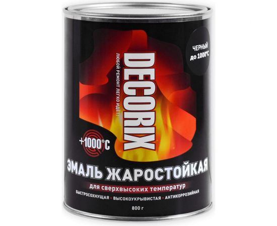 Жаростойкая эмаль для сверхвысоких температур Decorix (до +1000 градусов; матовая; чёрный; банка 0.8 кг) 0752-01 DX 