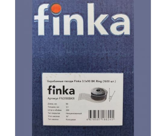 Барабанные гвозди Finka 3.1x90 BK Ring ершеные, 1600 шт. FN3190BKR – изображение 4
