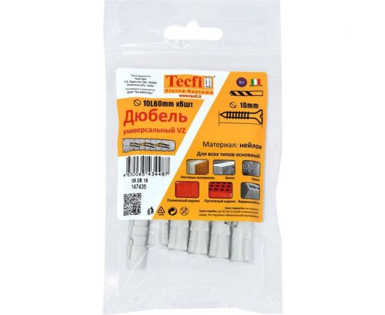 Универсальный дюбель Tecfi VZ нейлон 10x60 6 шт - пакет 147435 