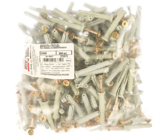 Дюбель-гвоздь 6х40 потайная манжета, полипропилен 300шт - пакет Tech-Krep 125575 – изображение 2