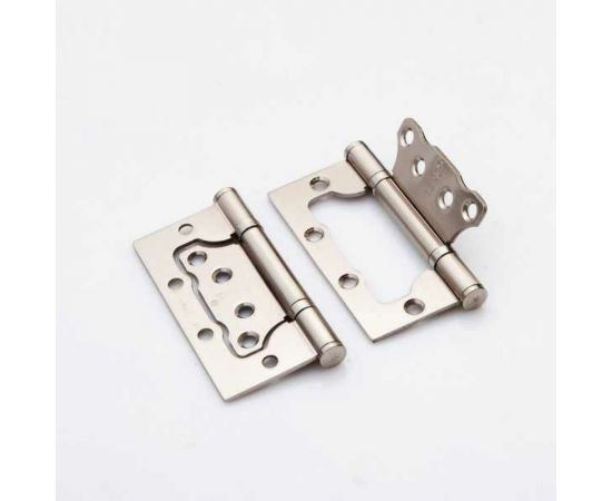 Стальная петля RENZ 100х75х2,5 мм, 2 подшипника, б/колп., подвес, никель матовый (без врезки) DIY100-2BB FH SN безВР 