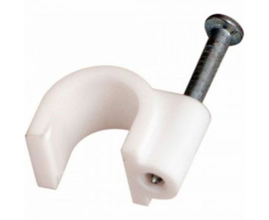 Пластиковая круглая скоба с гвоздем REXANT 8 мм, белая, 20 шт. 07-4008-20 