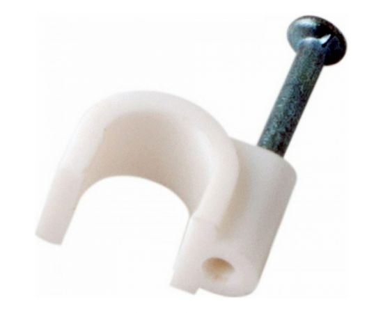 Пластиковая круглая скоба с гвоздем REXANT 6 мм, белая, 20 шт. 07-4006-20 