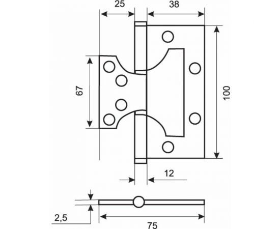 Стальная петля RENZ 100х75х2,5 мм, 2 подшипника, б/колп., подвес, никель матовый (без врезки) DIY100-2BB FH SN безВР – изображение 2