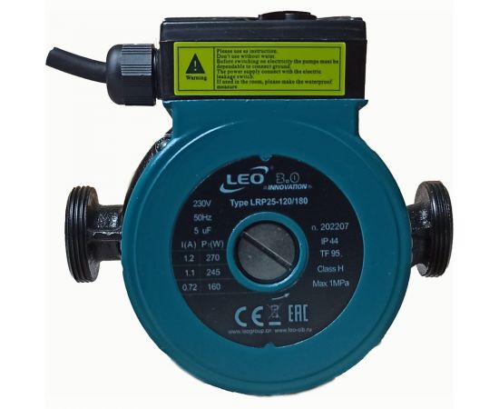Циркуляционный насос LEO LRP 25-120/180, 160/245/270 Вт, 220В, Q 22,5/38/67 лмин, Hmax 6,3/10/11,5 m 963 
