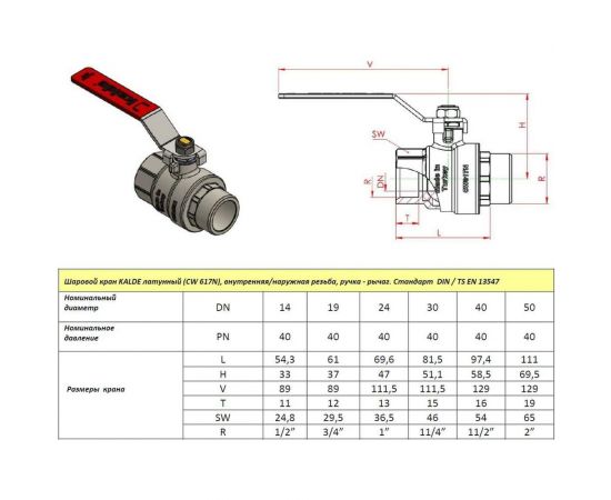 Шаровой кран KALDE полнопроходной, 1 вн/нар, ручка рычаг 0KV4806 – изображение 2