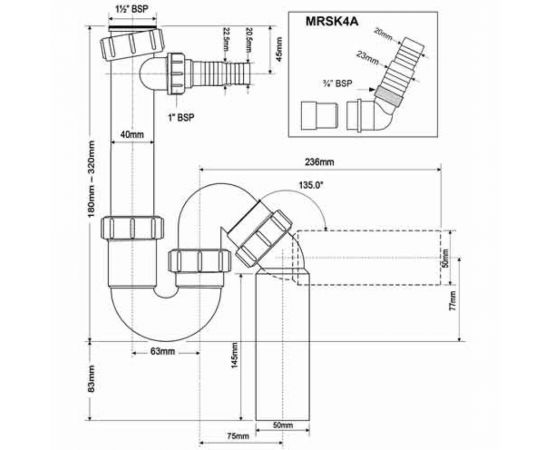Сифон McAlpine без выпуска d40-40/50 P/S-образный, с носиком MRSK4A – изображение 2