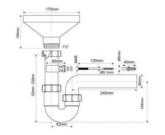 Воронка McAlpine с Р-обр.сифоном ф40-40 и крепежом к стене HC740FUN – изображение 2