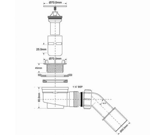 Сифон для поддона McAlpine (выпуск 70 мм) 50/60-1 1/2, h=65мм, с гофрой 40/50 (L=300-500мм) MRS5C-SLF-65 – изображение 2