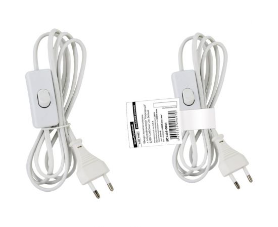 Шнур с выключателем и плоской вилкой TDM Народный ШВВП 2x0,5мм2 2м. белый SQ1305-0041 