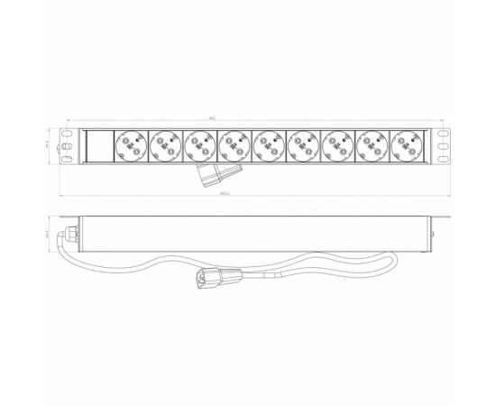 Блок розеток для 19"" шкафов Hyperline горизонтальный, 9 розеток Schuko, 397068 – изображение 2