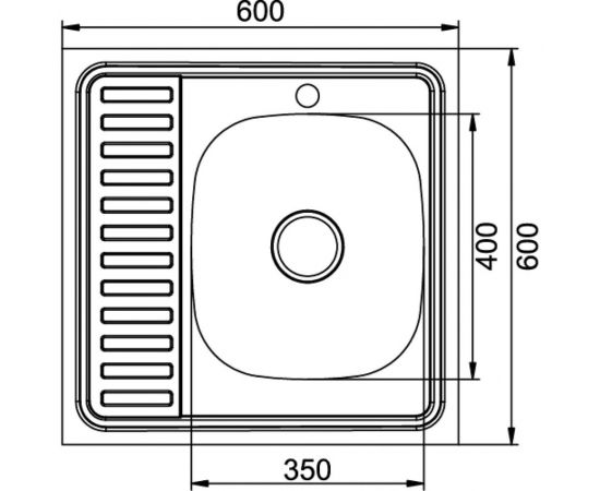 Мойка mixline 60х60х16 см, 0.6, правый выпуск 3 1/2, с сифоном 528015 – изображение 2