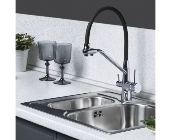 Смеситель для питьевой воды DEVIDA с черным гибким изливом, на гайке DVS1509-18N – изображение 2