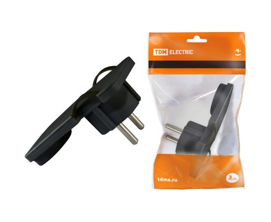 Угловая плоская вилка TDM 8 мм, черная, 16А, 250В SQ1806-0194 – изображение 2