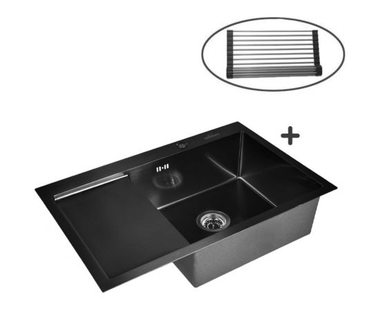 Мойка для кухни из нержавеющей стали WISENT с pvd покрытием, с раздвижной решеткой 78x51 см и сифоном W37851B-R/W325014/WGER010 
