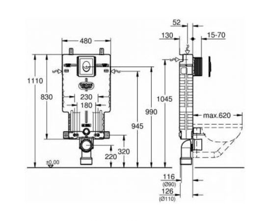 Инсталляционный комплект для подвесного унитаза Grohe Uniset 38723001 – изображение 2