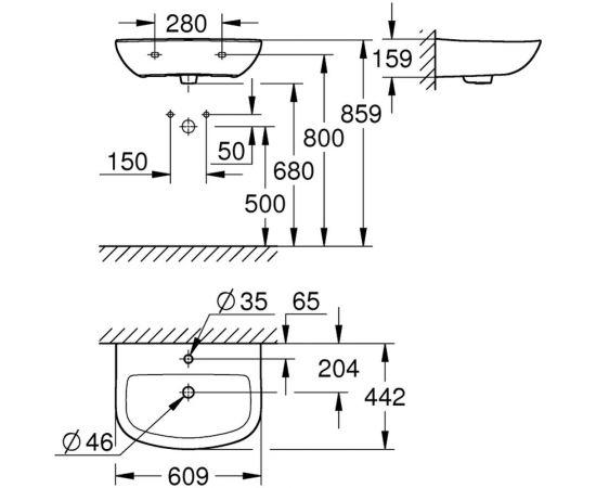 Подвесная раковина Grohe Bau Ceramic ширина 60 см 39421000 – изображение 2