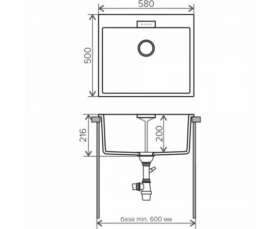 Кухонная мойка Tolero кварцевая, цвет белый TL-580 №923 473554 – изображение 2