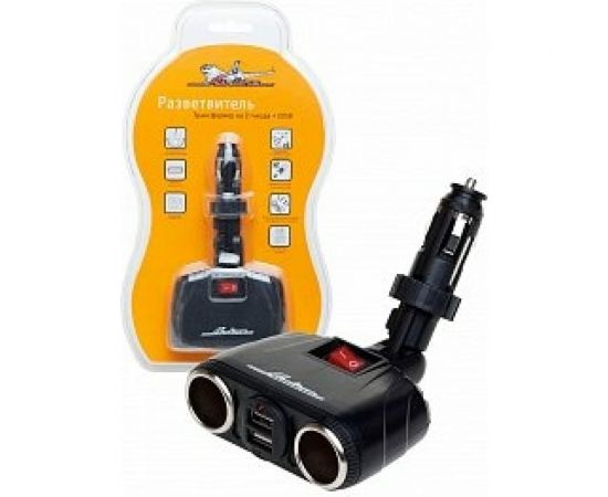 Прикуриватель-разветвитель трансформер на 2 гнезда + 2USB Airline, штекер-фиксатор ASP-2TU-08 – изображение 3