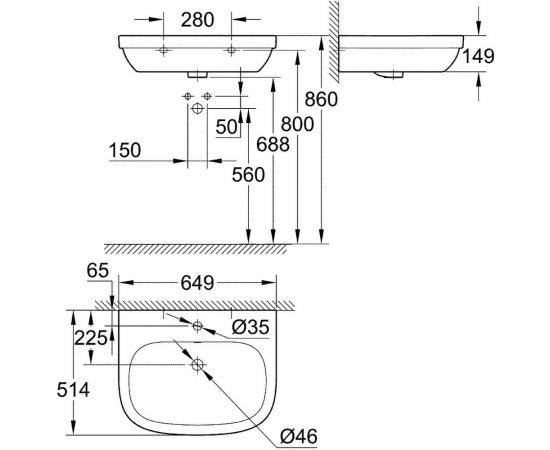 Подвесная раковина Grohe Euro Ceramic, ширина 65 см 39323000 – изображение 7