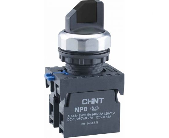 Переключатель CHINT без подсветки NP8-11X/212 2 полож. с фиксацией черный 1НО+1НЗ IP65 (R) 578129 