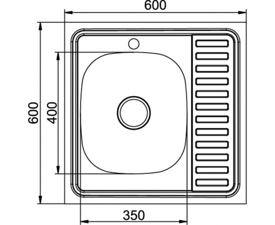 Мойка mixline 60х60х18 см, 0.8, левый выпуск 3 1/2, с сифоном 528018 – изображение 2
