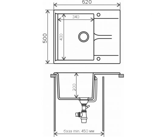 Кухонная мраморная мойка Polygran Gals-620 черный №16 – изображение 2