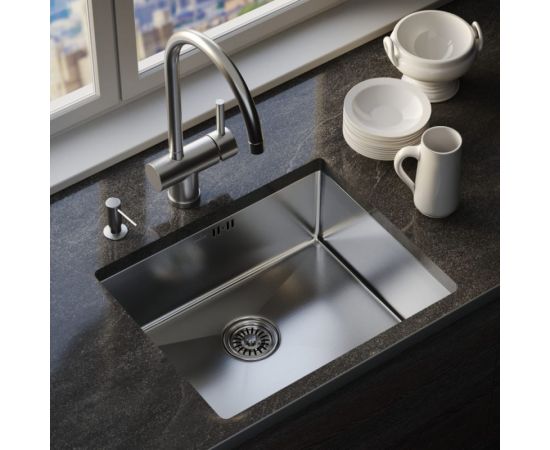 Подстольная мойка MIXLINE PRO 53x43, 3 мм, выпуск 3 1/2, 22 см, с сифоном, сатин 547231 – изображение 4