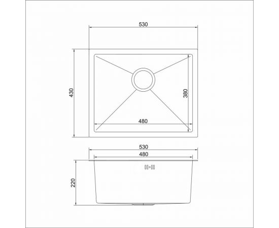 Подстольная мойка MIXLINE PRO 53x43, 3 мм, выпуск 3 1/2, 22 см, с сифоном, сатин 547231 – изображение 7